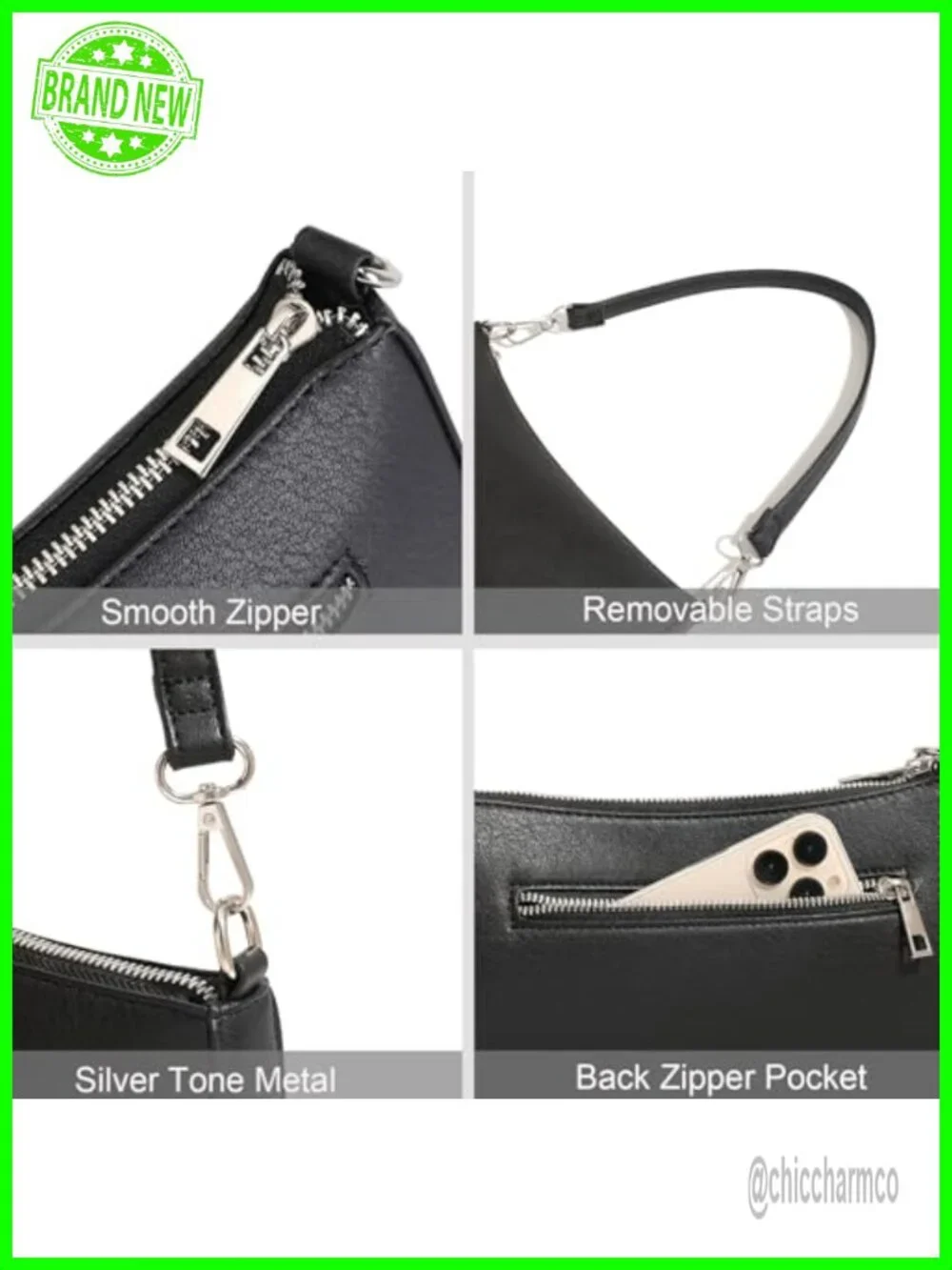 PU Leather Hobo Shoulder Bag Removable Strap Crossbody Purse